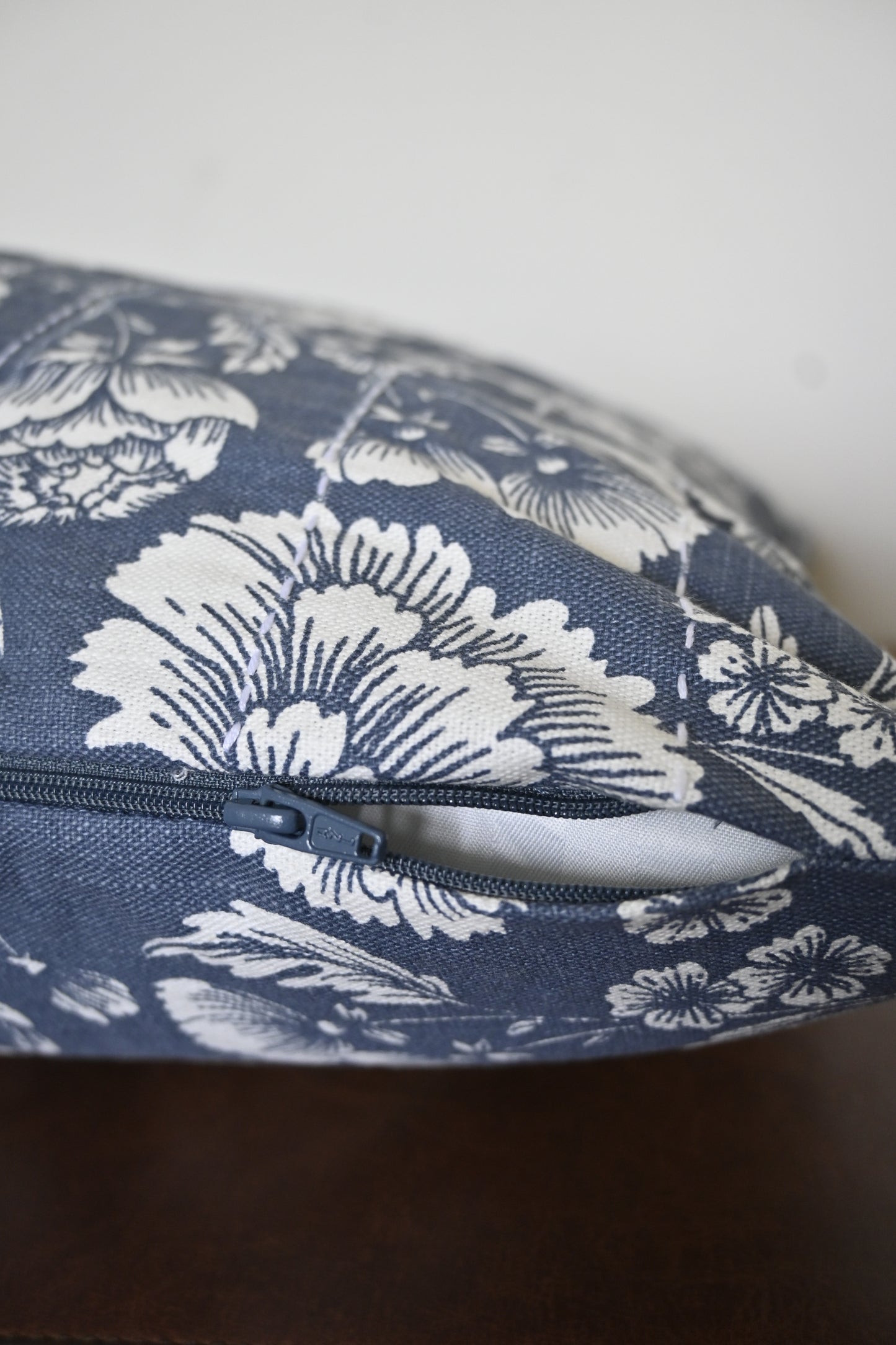 Blue Floral Cushion Cover – Hand Kantha Embroidery, 20x20 inch