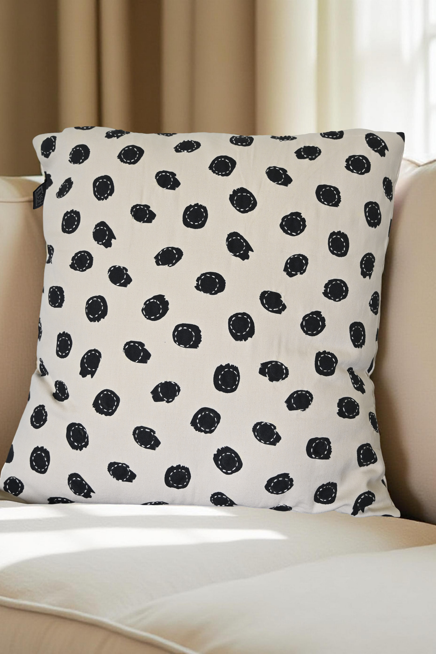 Hand-Stitched Dot Cushion Cover – 20x20 inch | Kantha Embroidery on 100% Cotton
