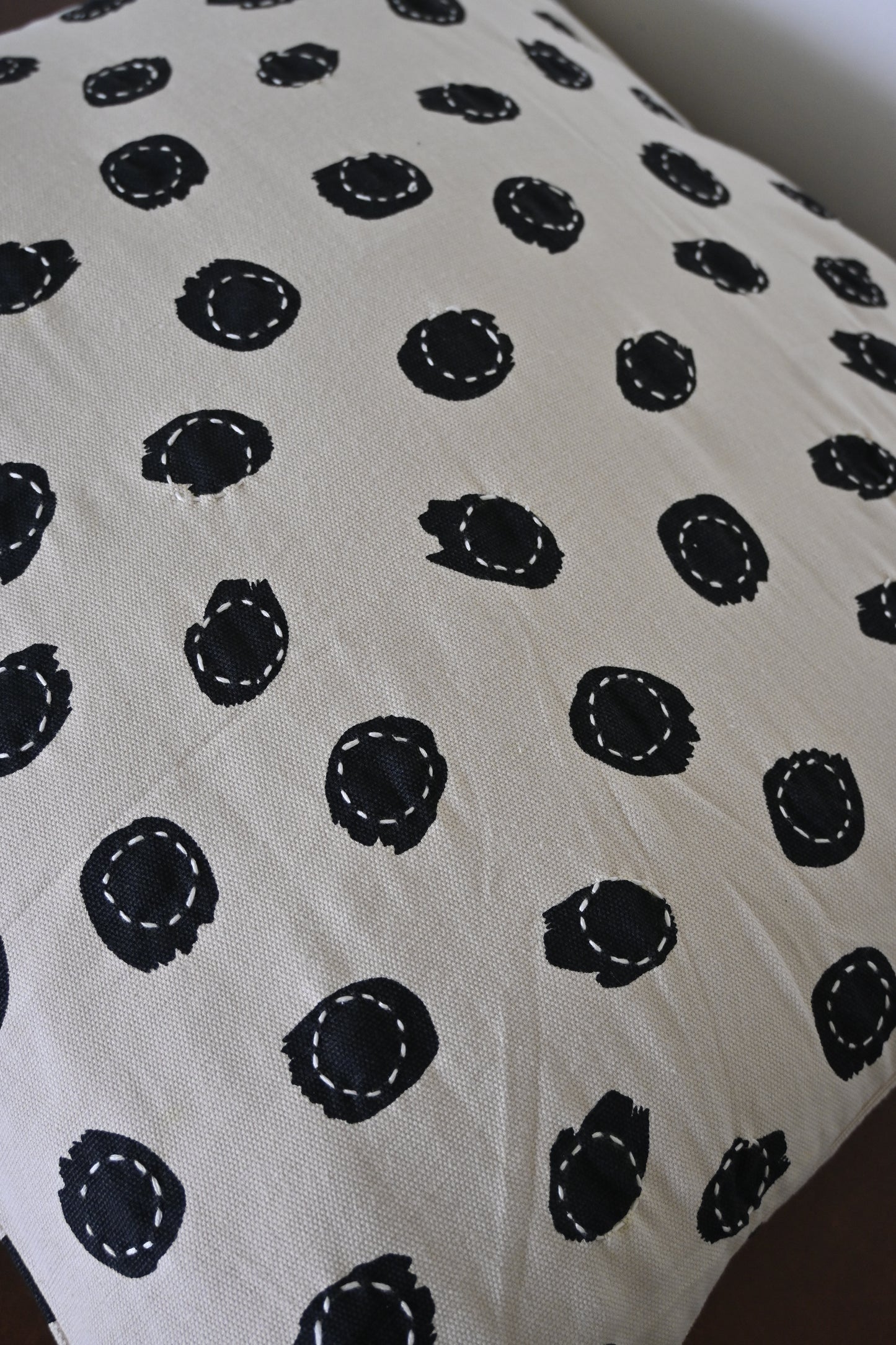 Hand-Stitched Dot Cushion Cover – 20x20 inch | Kantha Embroidery on 100% Cotton