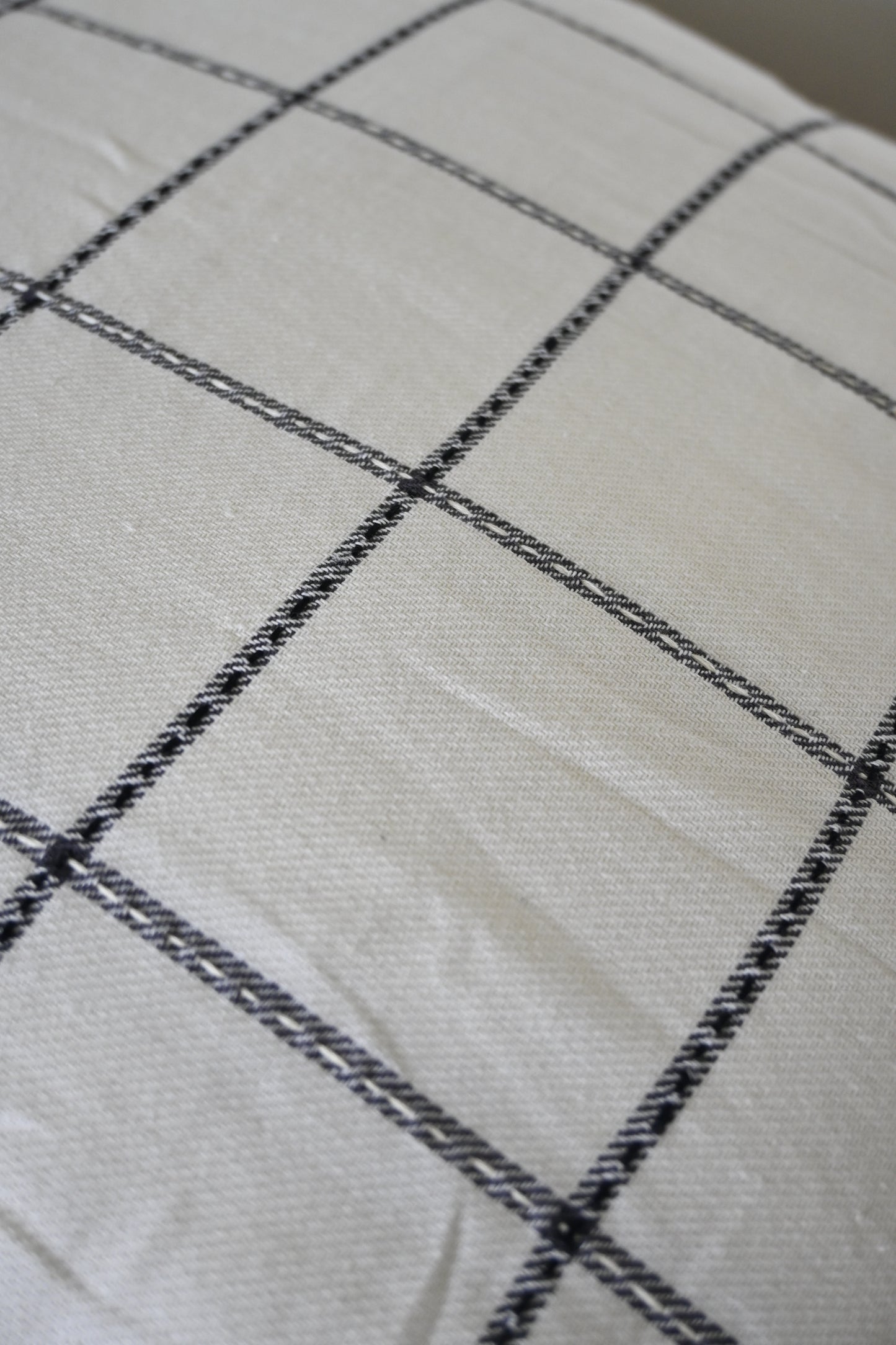 Checkered Kantha Cotton Cushion Cover – 20x20 inch | Hand-Stitched Detail | 100% Cotton
