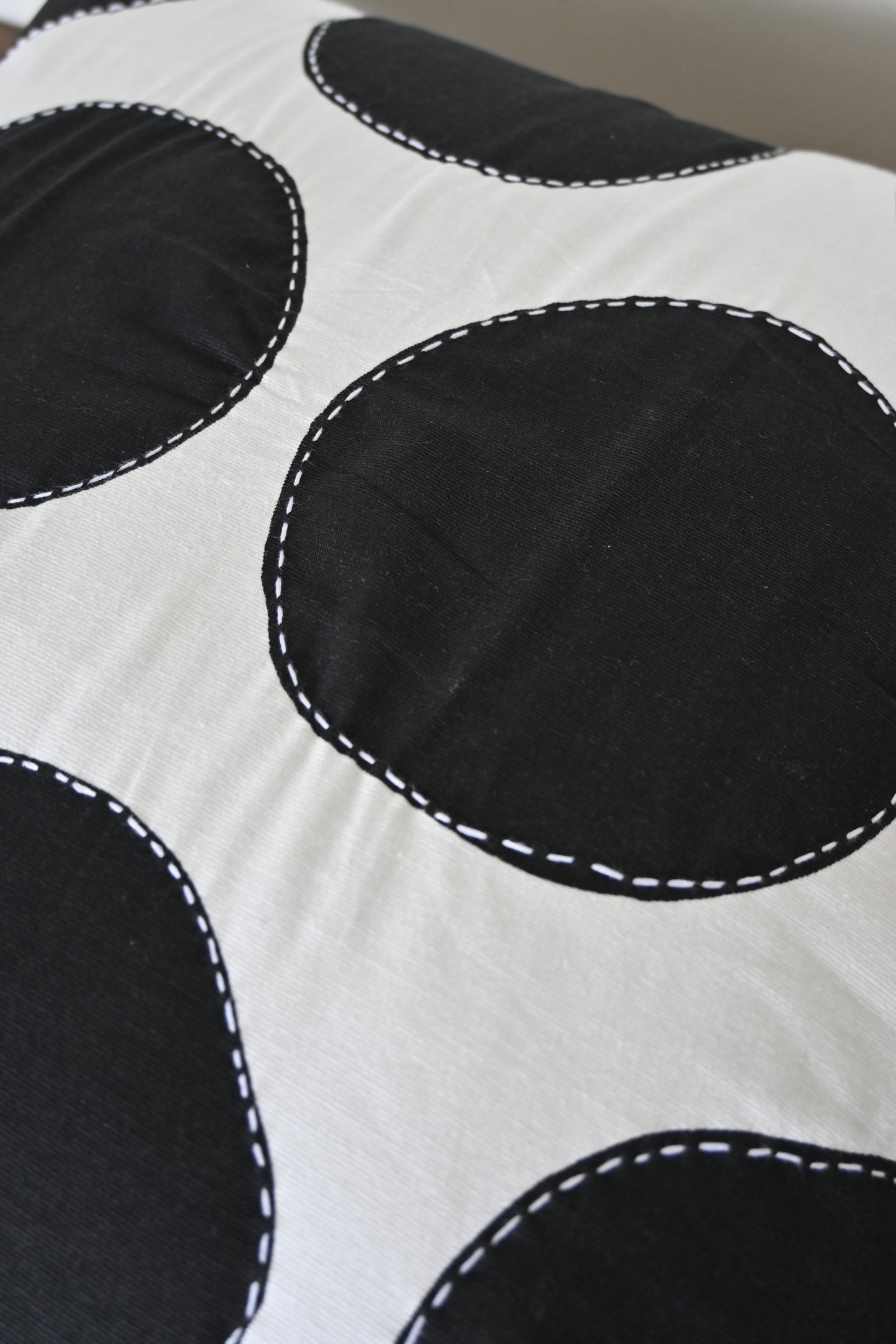 Bold Dot Kantha-Stitched Cotton Cushion Cover – 20x20 inch | Eco-Friendly | Handcrafted Detail