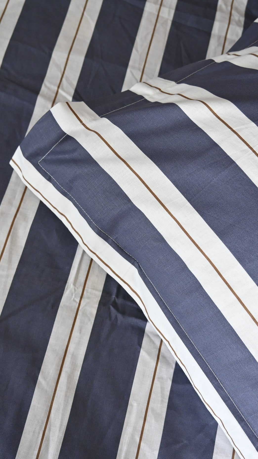 Navy & White Striped Cotton Fitted Bedsheet Set – Single Size with Pillow Cover – 144 TC