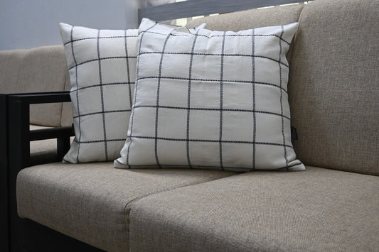Checkered Kantha Cotton Cushion Cover – 20x20 inch | Hand-Stitched Detail | 100% Cotton