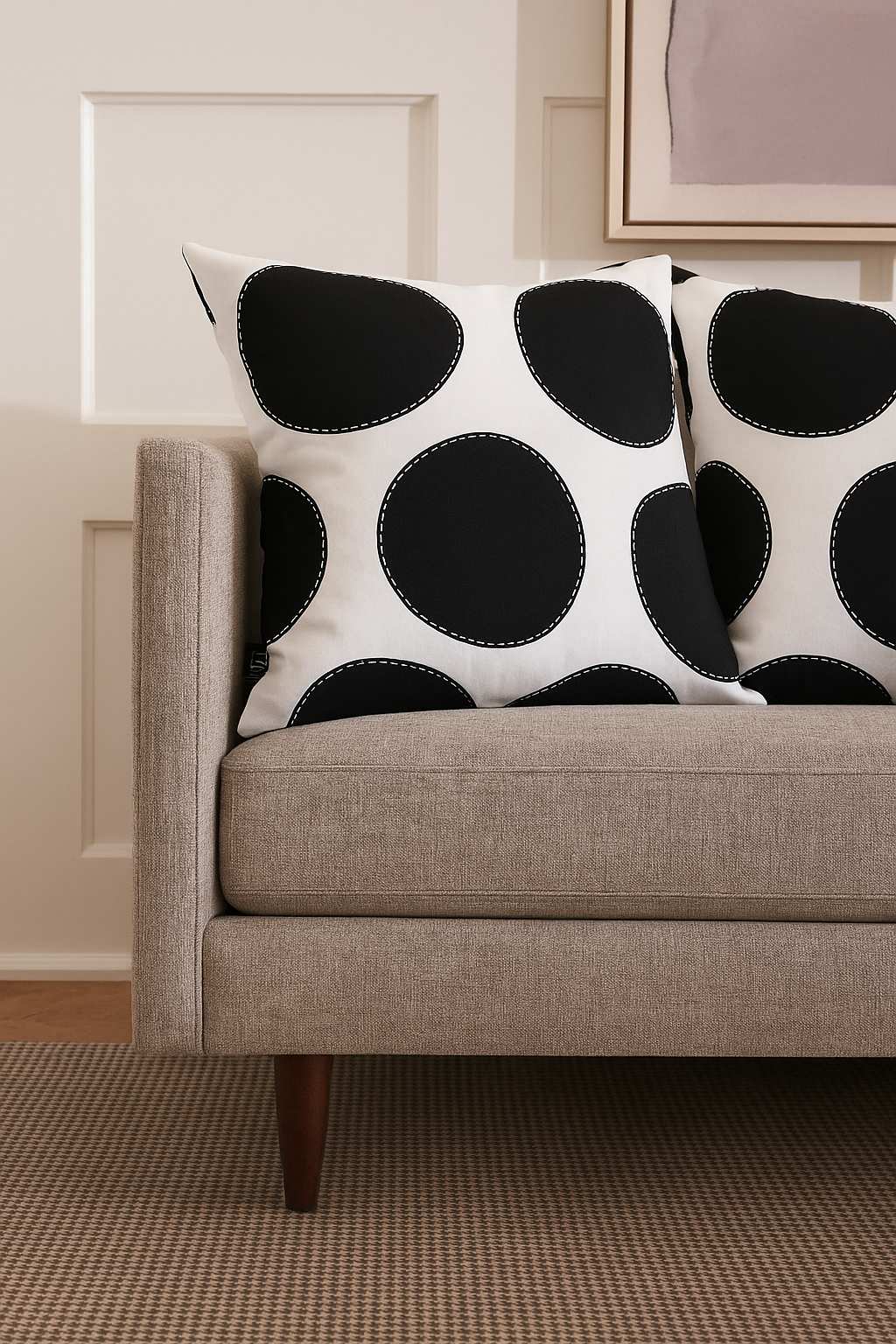 Bold Dot Kantha-Stitched Cotton Cushion Cover – 20x20 inch | Eco-Friendly | Handcrafted Detail