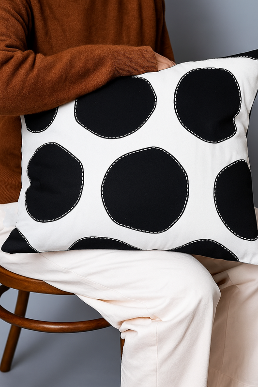Bold Dot Kantha-Stitched Cotton Cushion Cover – 20x20 inch | Eco-Friendly | Handcrafted Detail