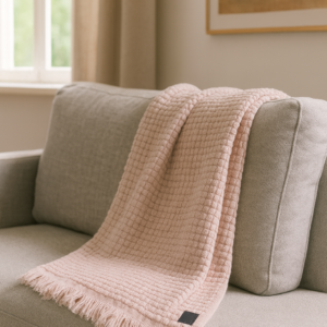 Waffle Textured Sofa Throw – Pink